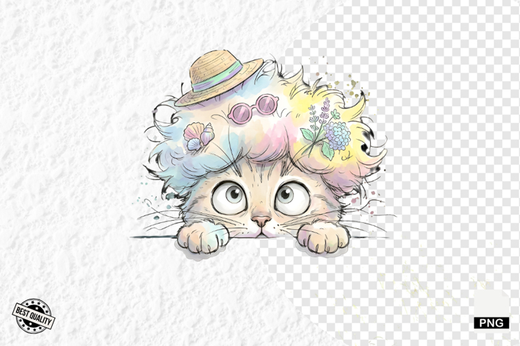 Summer Cat Peeking Clipart