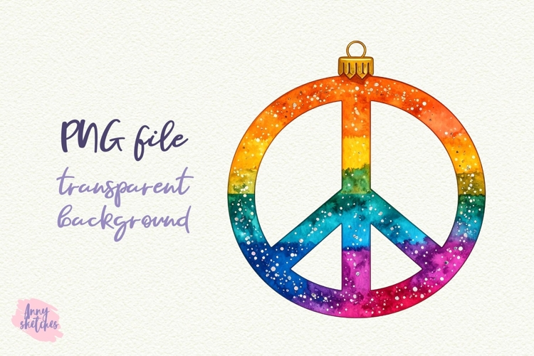 Retro Hippy Peace Sign Christmas Ornament Clipart Disco