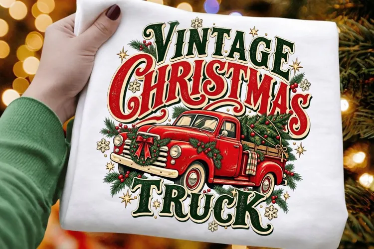 Vintage Christmas Truck Red Pickup PNG - Country Farmhouse