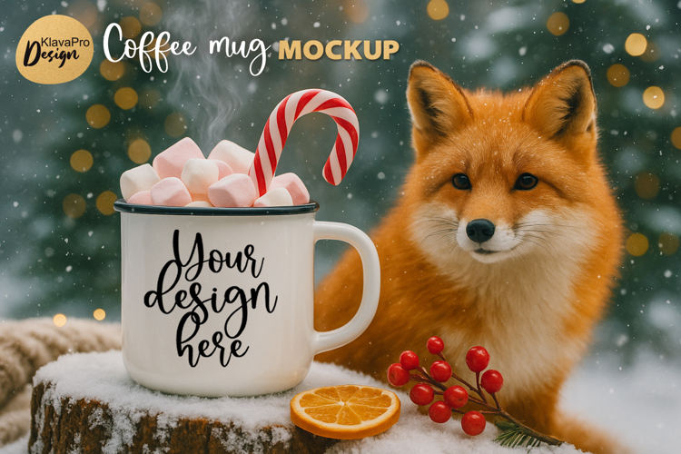 Christmas Mug Mockup | Cute Fox Cup Mockup |PNG JPG