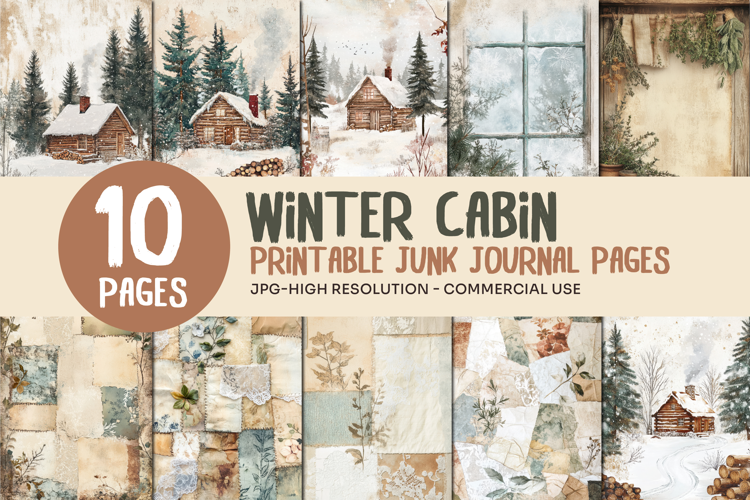 Winter Cabin Junk Journal Pages