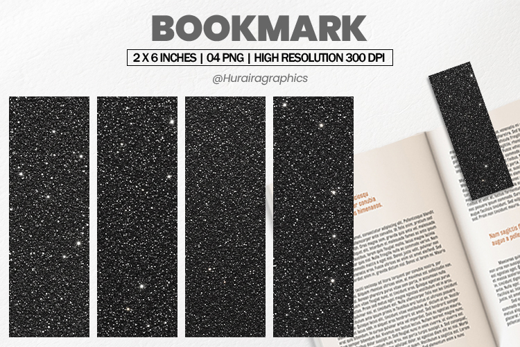 Black Glitter Bookmarks PNG, Bookmark Sublimation