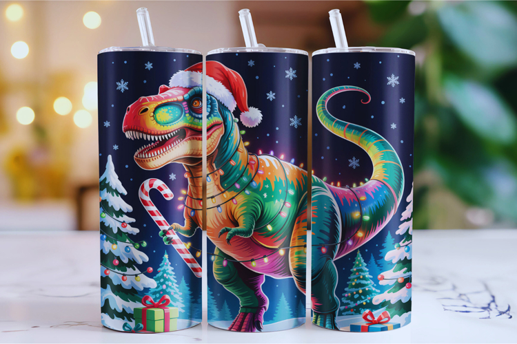 Merry Dinosaur Tumbler Wrap | Christmas Wrap