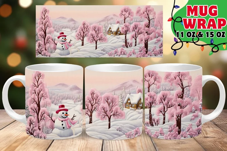 3D Winter Snowman Embroidered Celebration 11oz Mug Wrap