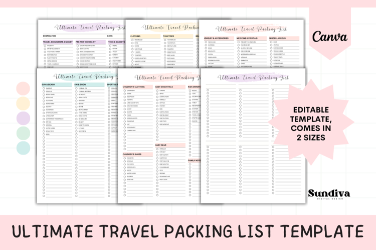 Ultimate Travel Packing List Editable Template 2