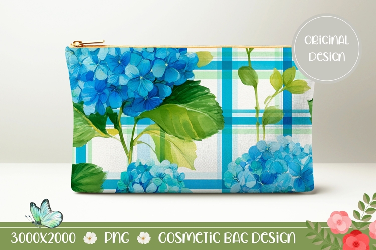 Blue Hydrangea Cosmetic Bag Design, Floral Cosmetic Bag