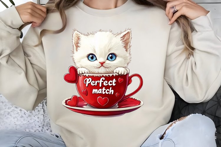 Valentines Day Kitty Cups Clipart PNG