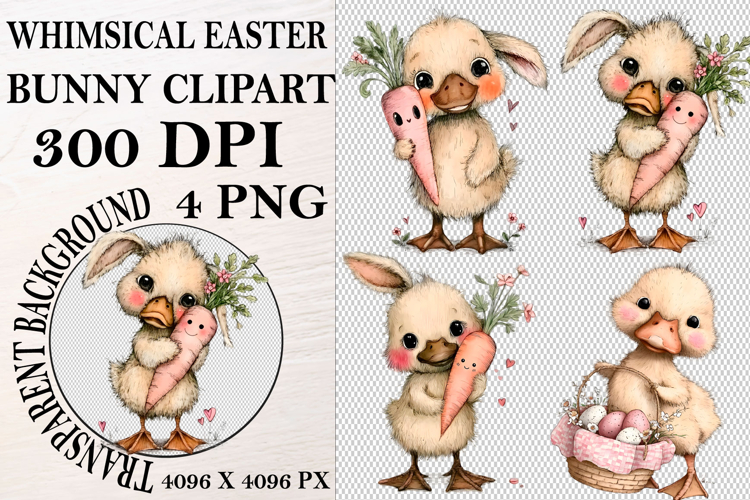 Whimsical Bunny Easter Clipart, Watercolor Easter Bunny PNG
