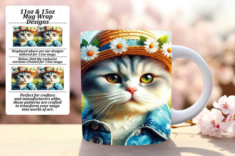 Glamorous 15oz Mug Wrap Png Template , Cute Cat