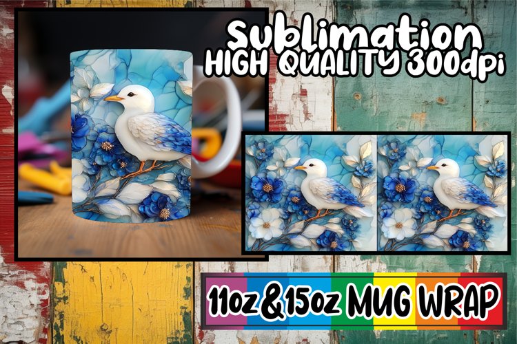 Blissful moments 11oz 15oz sublimation wrap, 3D Bird