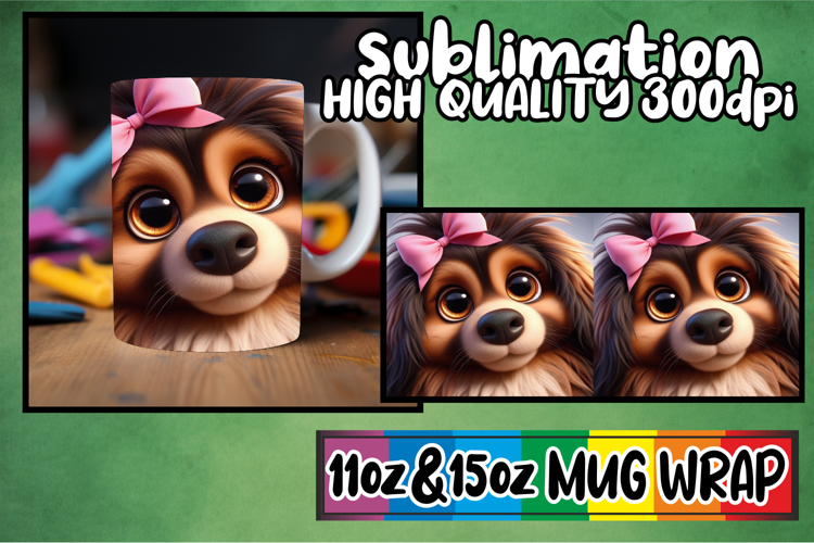 Breathtaking style sublimation 11oz 15oz mug wrap, 3D Dog