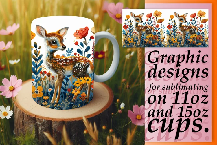 Watercolor Deer Design Mug Wrap Sublimation