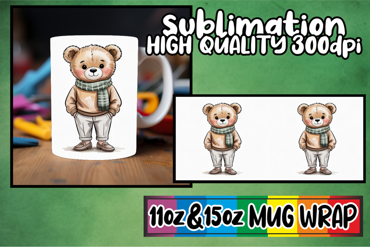 Amazing vibes sublimation 11oz 15oz mug wrap, Teddy Bear