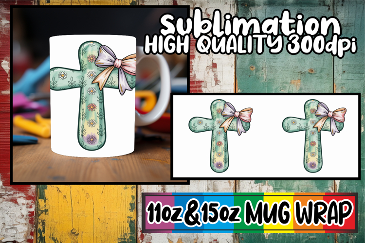 Glowing hearts 11oz 15oz mug wrap, Cross and Bow example image 1