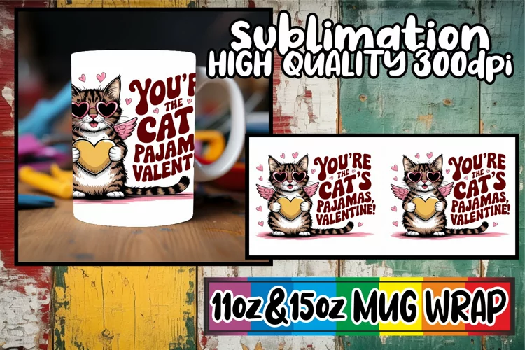 Serene sunsets 11oz 15oz sublimation wrap, Valentines Cat