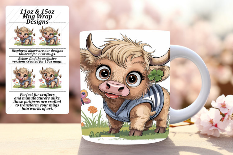 Flawless 11oz Mug Wrap Png Artwork , Cute Cow