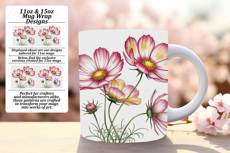 Festive 11oz Mug Wrap Png Artwork , Flowers