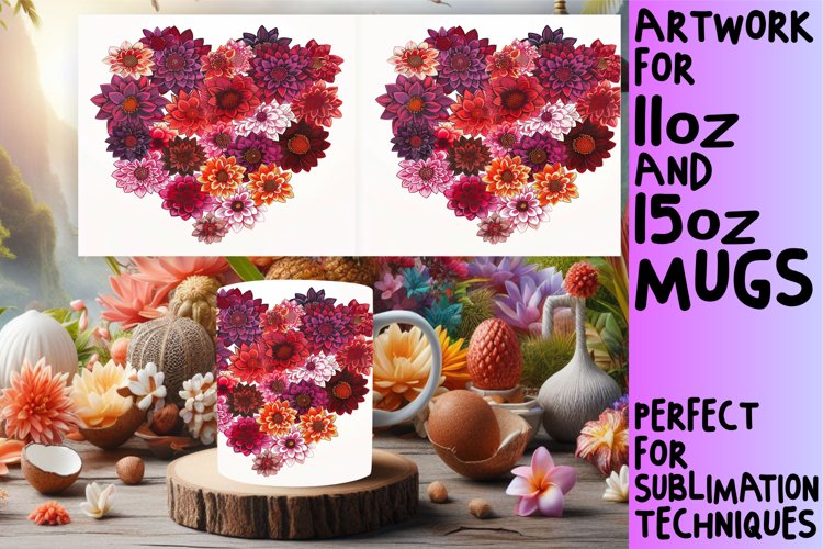 Floral Heart Pattern Sublimation Mug Wrap