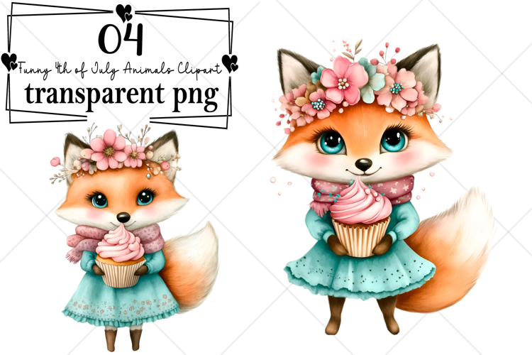 Funny 4th of July Animals Clipart Watercolor PNG