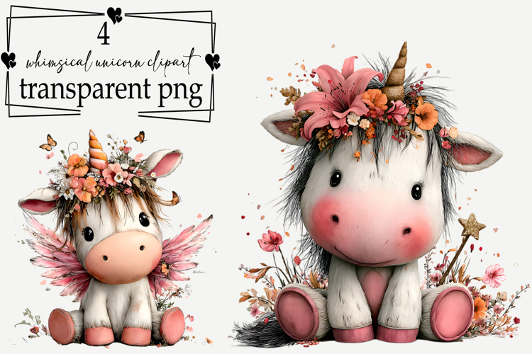 Whimsical Unicorn Clipart Watercolor PNG