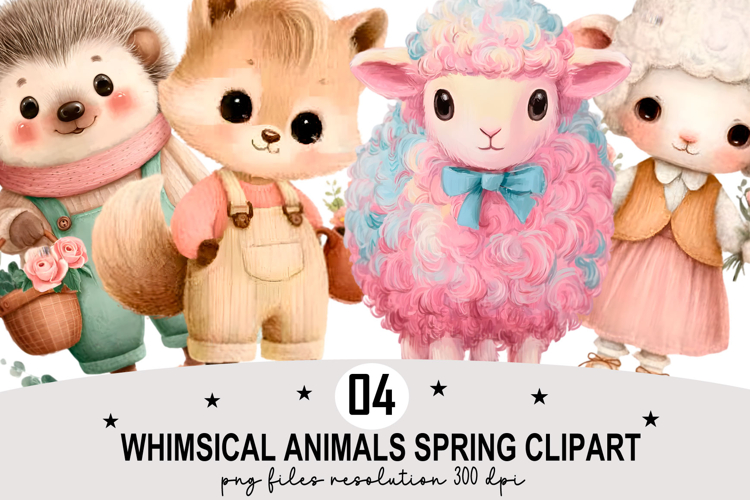 Whimsical Animals Spring Clipart Watercolor png