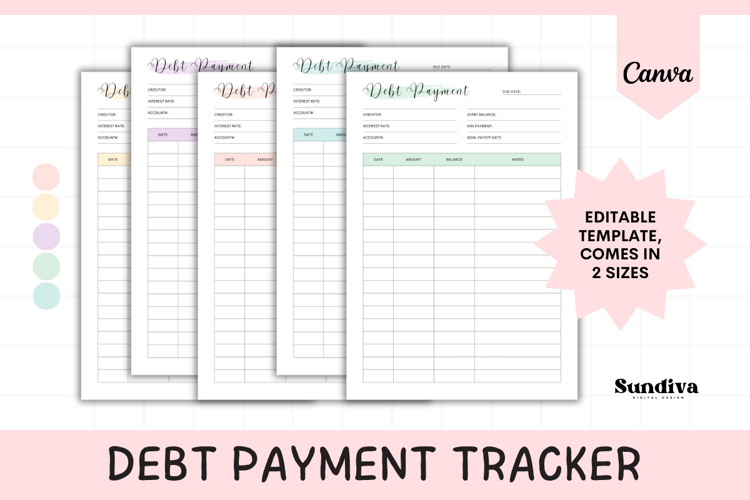 Debt Payment Tracker Editable Template 2