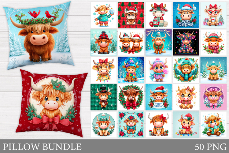Christmas Cow Pillow Bundle. Christmas Pillow Sublimation