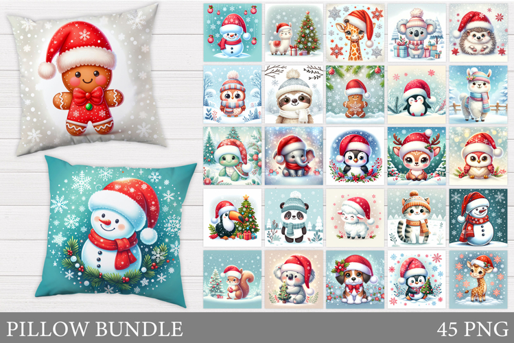 Christmas Pillow Bundle. Christmas Animals Pillow Design