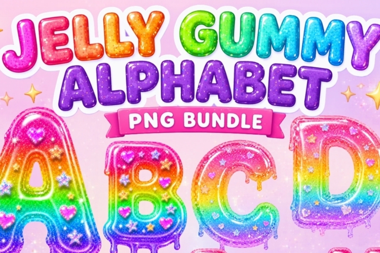 Jelly Gummy Alphabet PNG Bundle | 26 Rainbow Candy Letters