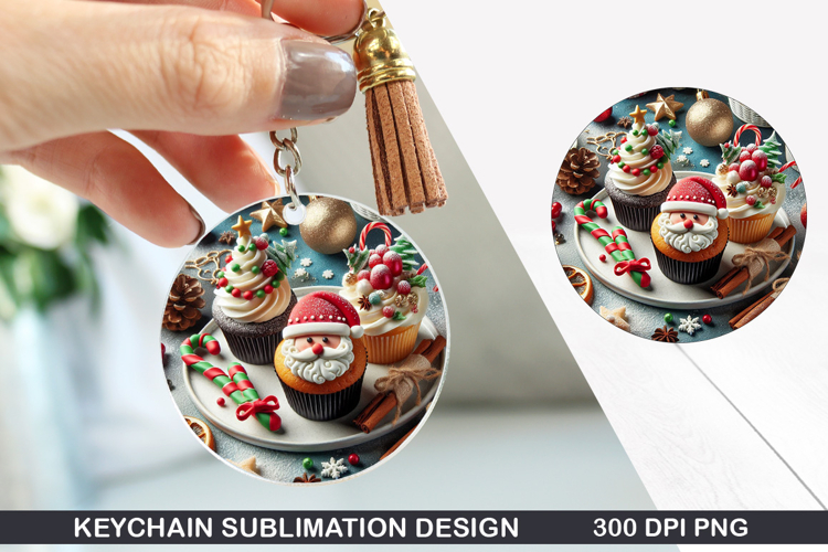 Cupcakes Keychain Sublimation - Christmas Keychain PNG