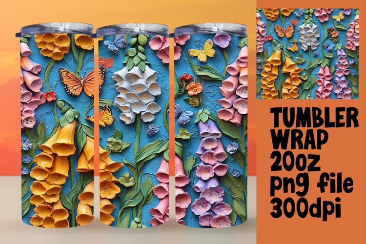 Sublimation-Ready 20oz Design , 3D Flower