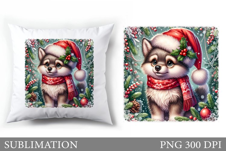 Cute Wolf Pillow Design. Christmas Pillow Sublimation example image 1