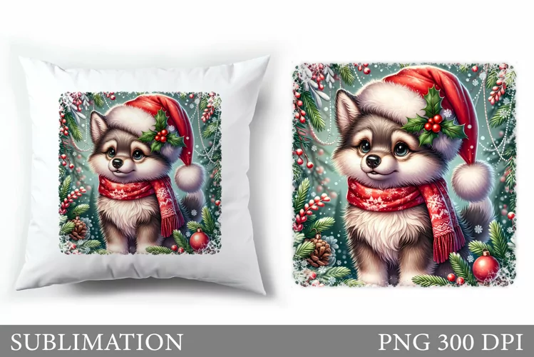 Cute Wolf Pillow Design. Christmas Pillow Sublimation