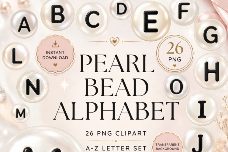 Pearl Bead Alphabet PNG Bundle | Elegant A-Z Letter Bead