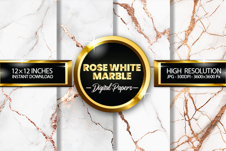 Rose White Marble Digital Papers - 04 variations