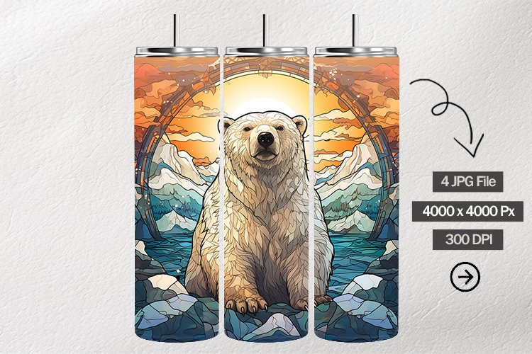 Polar Bear Stained Glass Square Coaster - 4 Variation