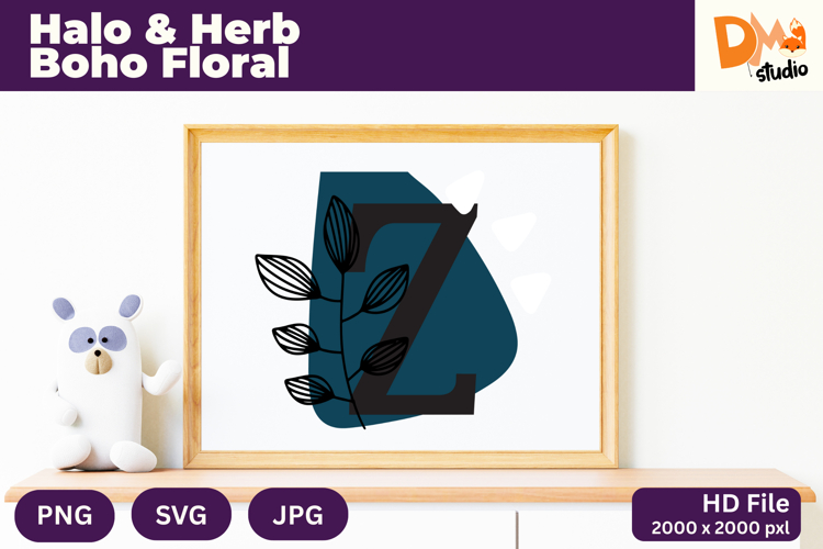 Halo   Herb Boho Floral Monogram