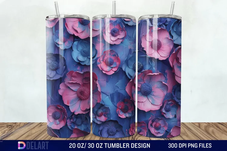 3D Painted Flower Tumbler Wrap