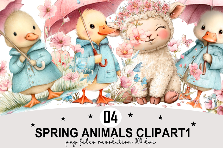 Whimsical Spring Animals Clipart Watercolor png