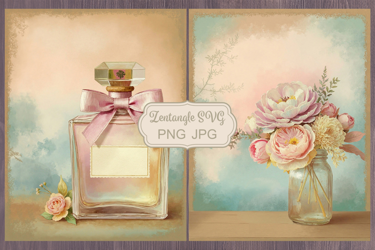 Floral scrapbook backgrounds. Shabby chic junk journal kit.