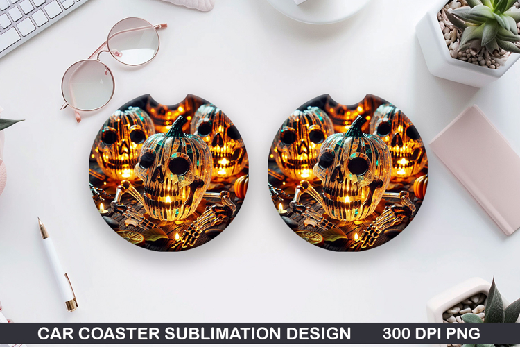 Skull Car coaster sublimation, Halloween Coaster PNG
