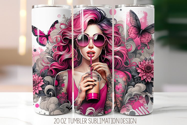 Floral Girl Tumbler Sublimation Design | 20oz Skinny Tumbler