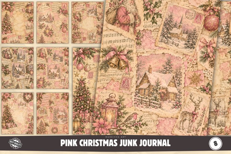 Pink Christmas Junk Journal Pages example image 1