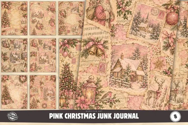 Pink Christmas Junk Journal Pages