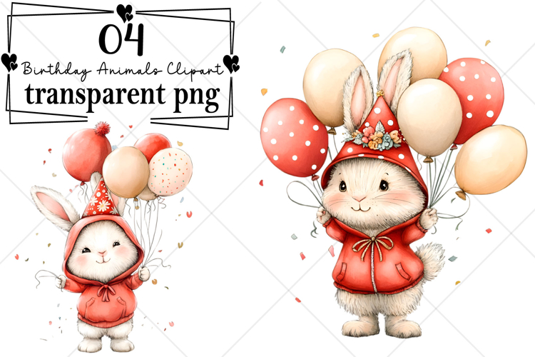Whimsical Birthday Animals Clipart Watercolor PNG