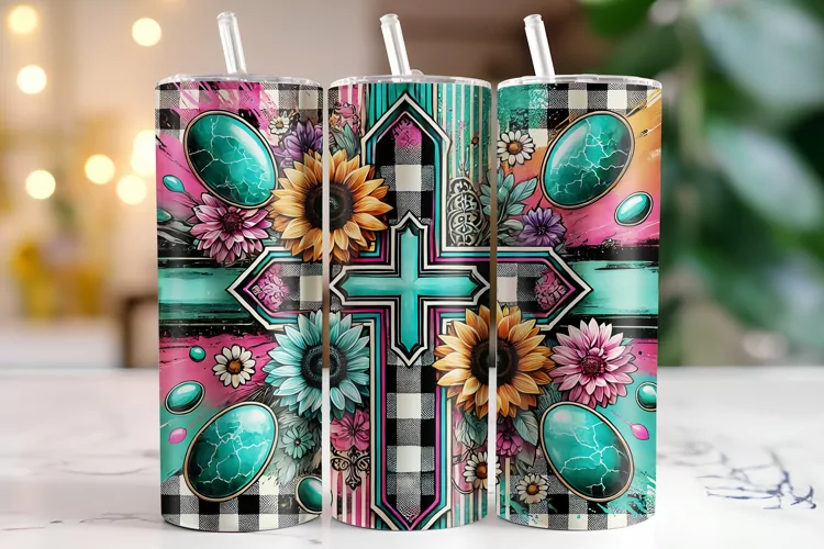 Cross Sign with Flowers Tumbler Wrap | Sublimation | Tumbler