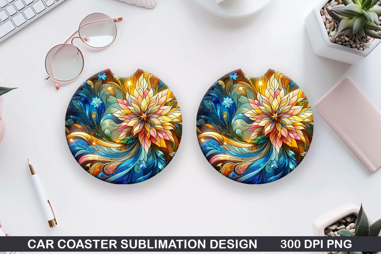 Flowers Car Coaster Sublimation| Christmas Coaster PNG