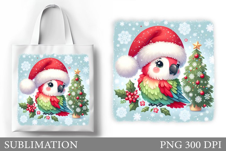 Christmas Parrot Tote Bag. Christmas Tote Bag Design