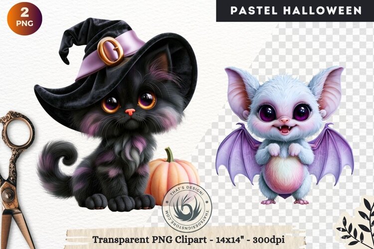 Cute Halloween Pastel characters Clipart sublimation example image 1