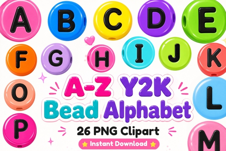 A-Z Y2K Bead Alphabet PNG Bundle | Colorful Letter Bead